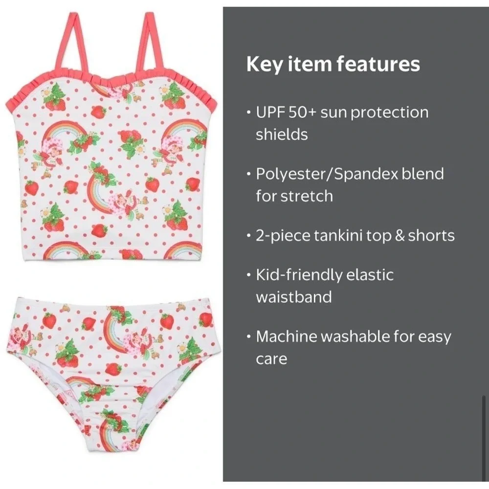 Strawberry Shortcake Toddler Girls 2-Piece Tankini Swimsuit Set 3T NWT White Red